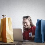 happy woman online shopping