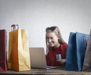 happy woman online shopping