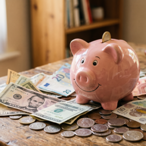 piggy bank and money