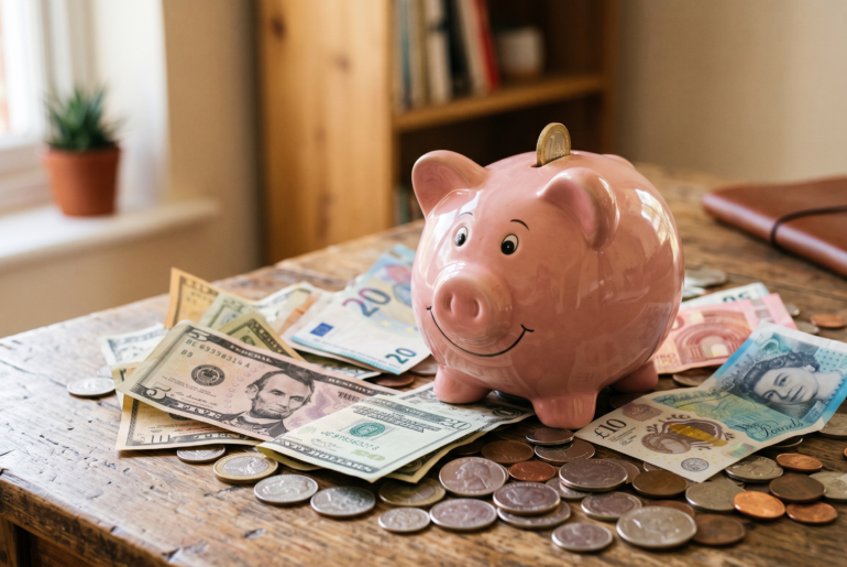 piggy bank and money
